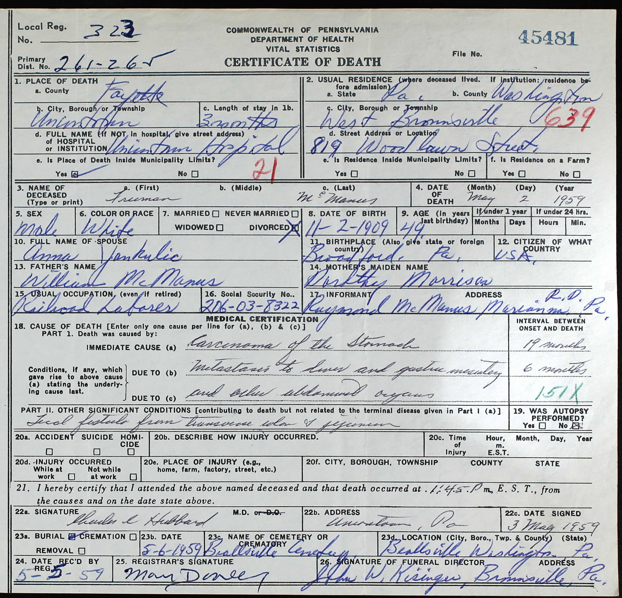 death certificate